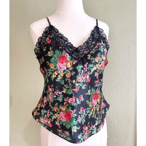 size S vintage Victorias Secret Black Floral Satin Camisole gold label cami tank